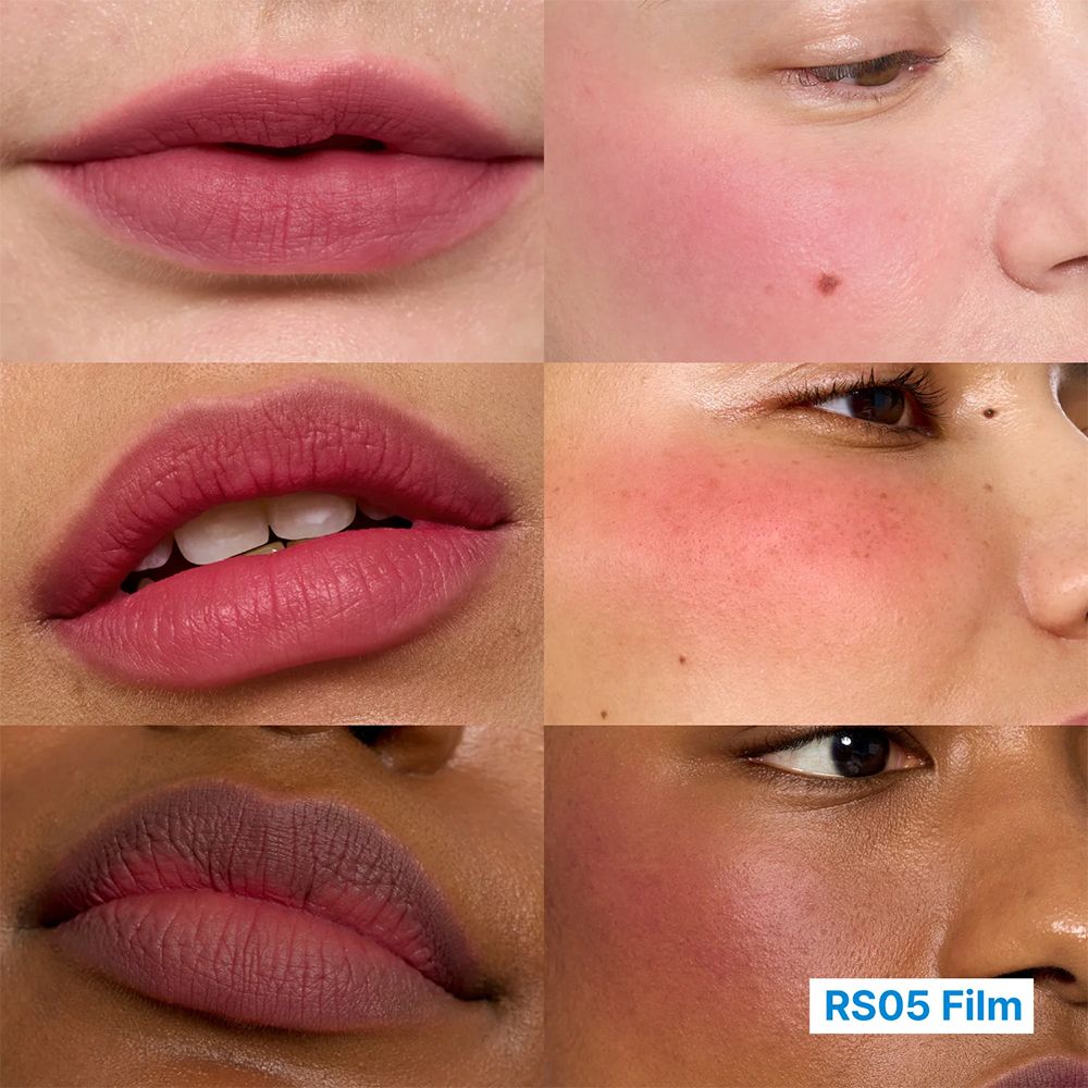 Labbra e guance in Rosy Mauve su diverse tonalità di pelle.