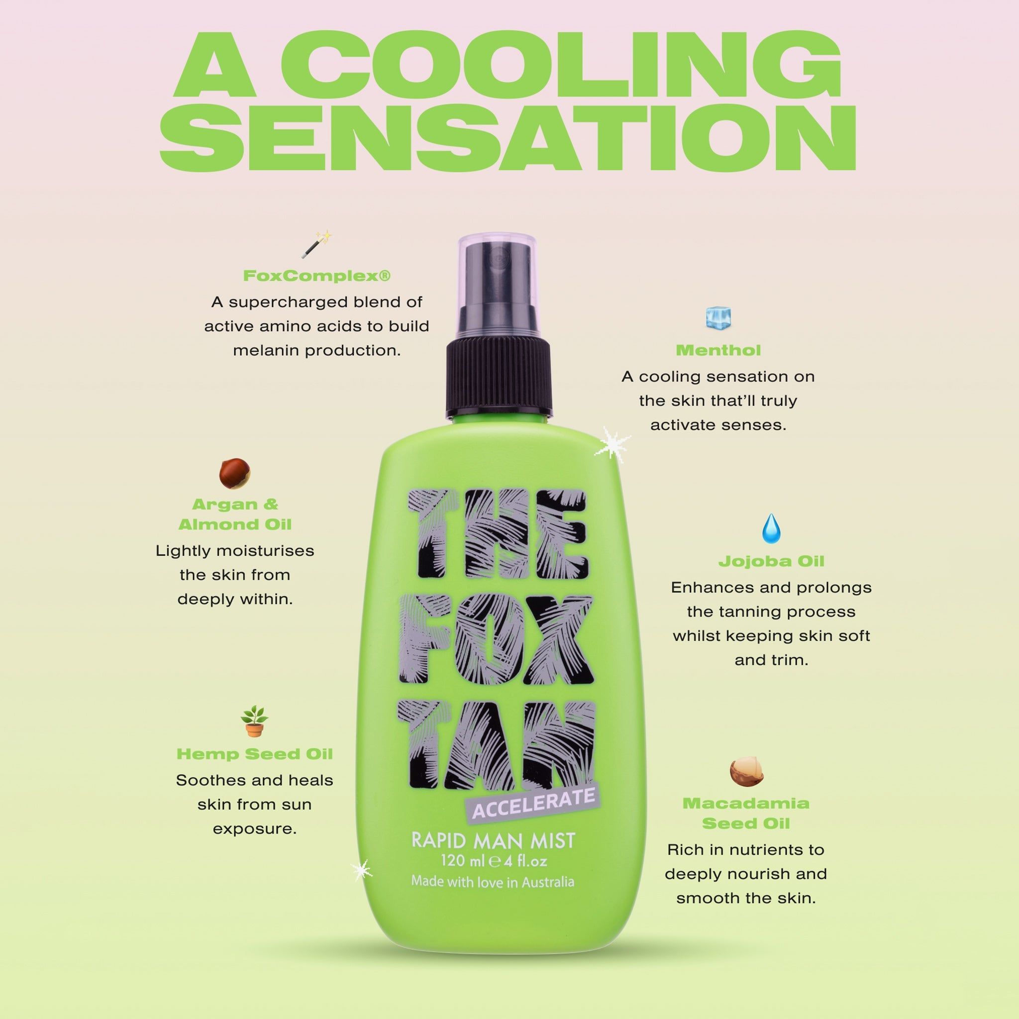 The Fox Tan Rapid Man Mist, Acceleratore di abbronzatura unisex per solarium e sole, 120 ml