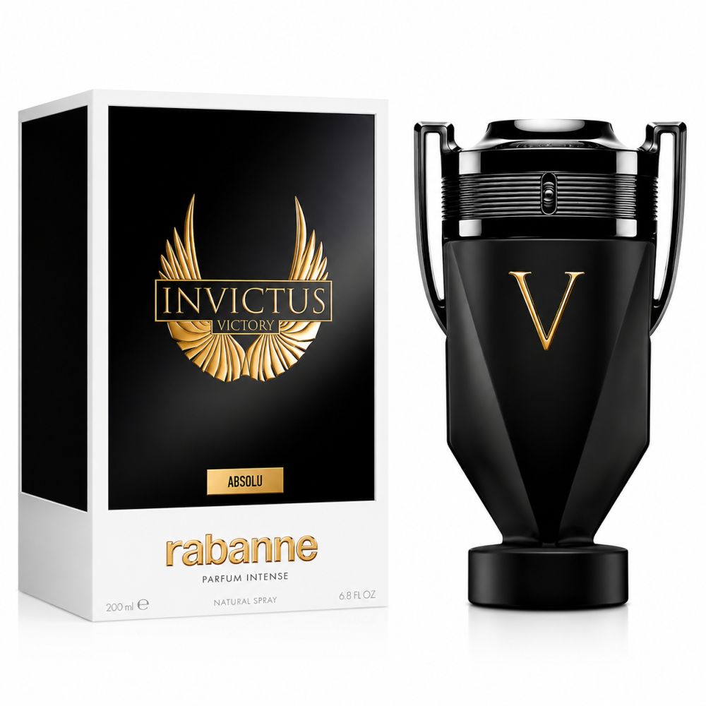 Flacone e confezione Rabanne Invictus Victory Absolu Parfum Intense Spray 200ml.