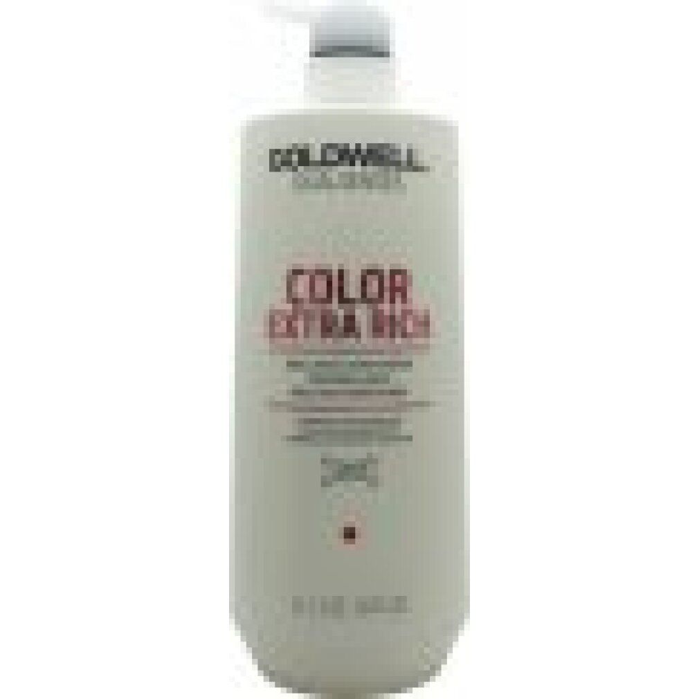 Goldwell Dualsenses Color Extra Rich Conditioner. Flacone bianco con dosatore. Scritta rosa: COLOR EXTRA RICH. 1L.