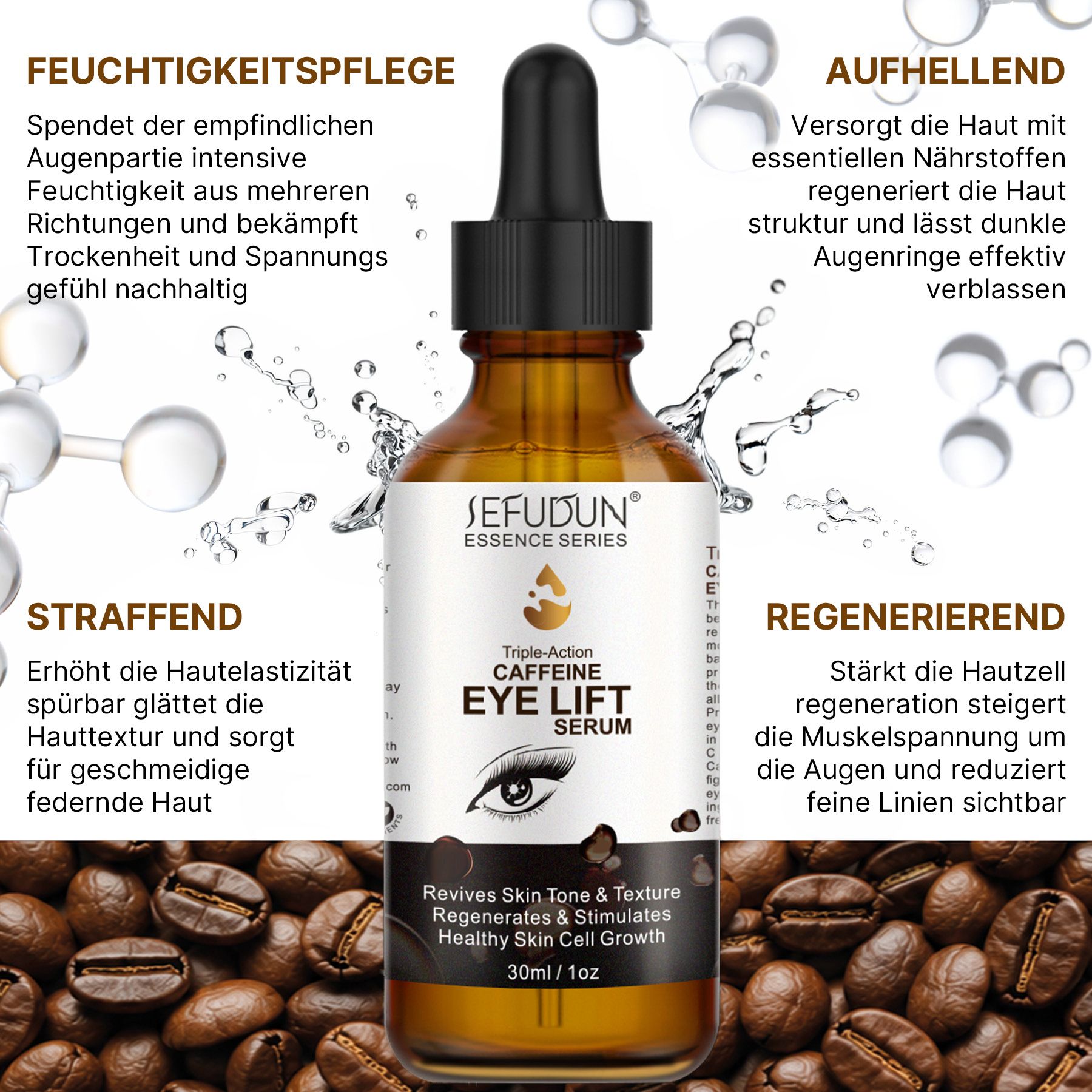 ALIVER Siero occhi con caffeina, collagene e acido ialuronico