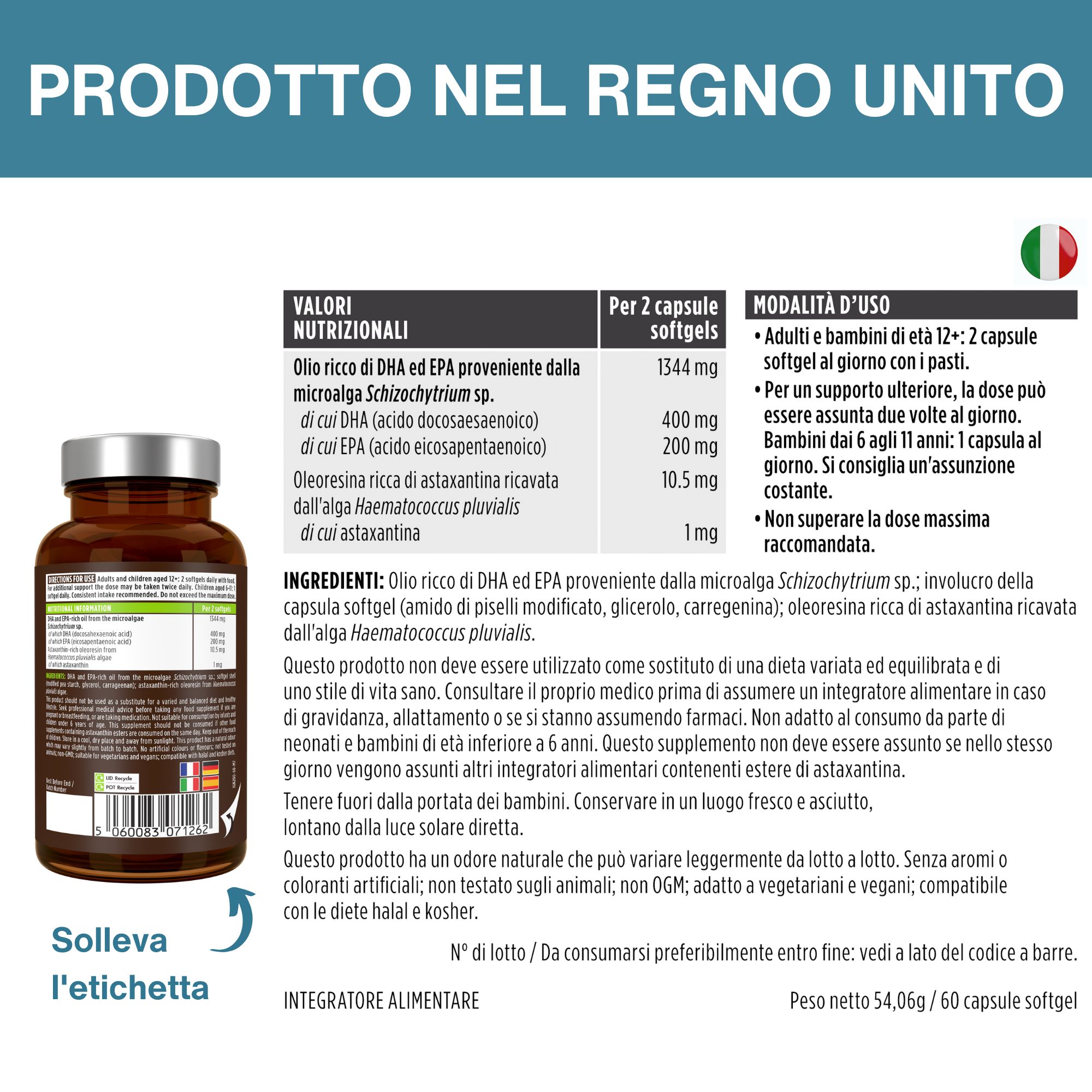 Purezza e qualità controllate. Alghe da coltivazione controllata in acqua filtrata.