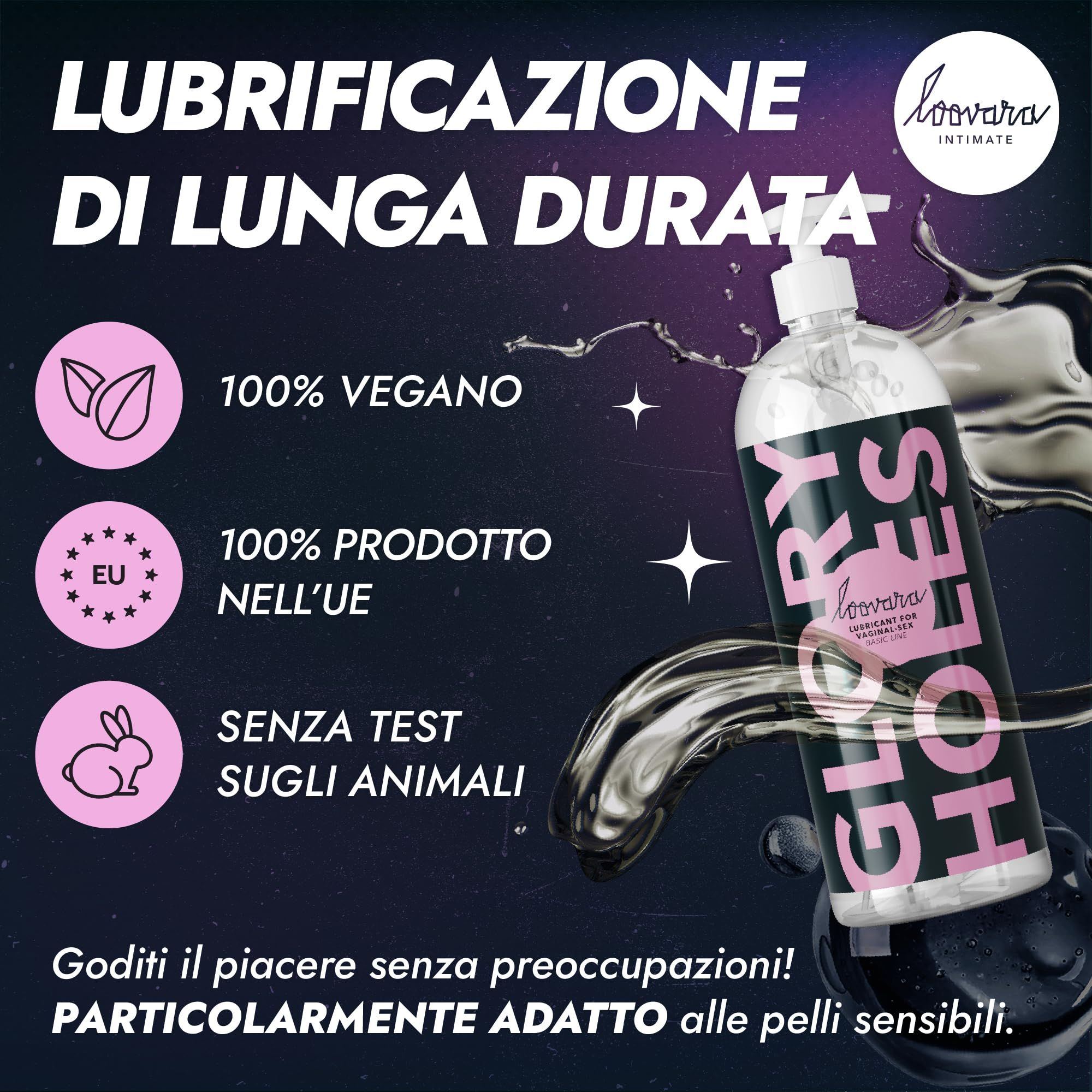 LOOVARA Glory Holes: Lubrificazione a lunga durata, 100% vegano, prodotto UE, senza test sugli animali.