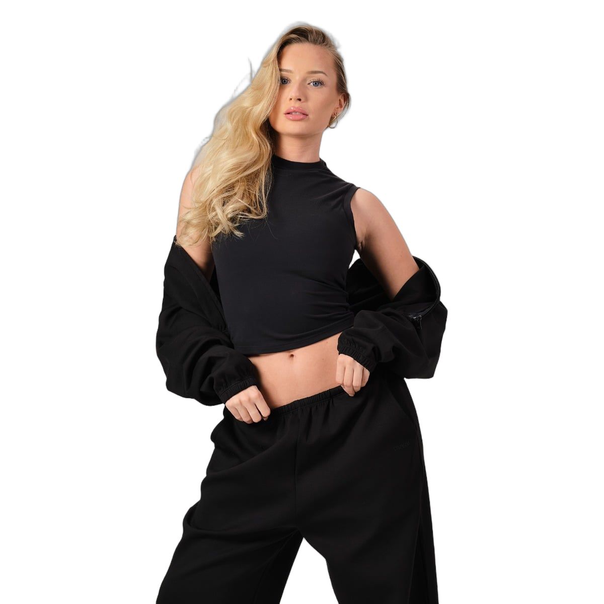 GymBeam Felpa donna NEO cropped con zip senza cappuccio Black