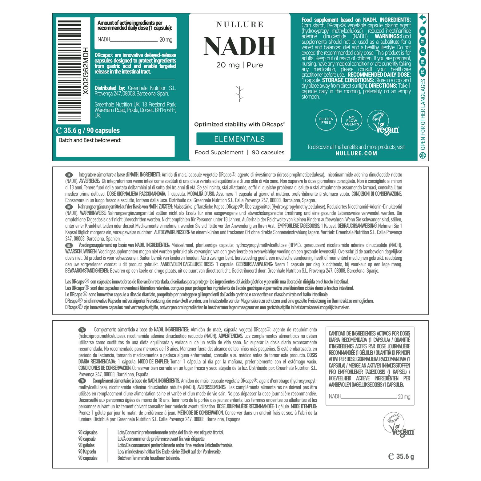 Nullure NADH Integratore 20 mg