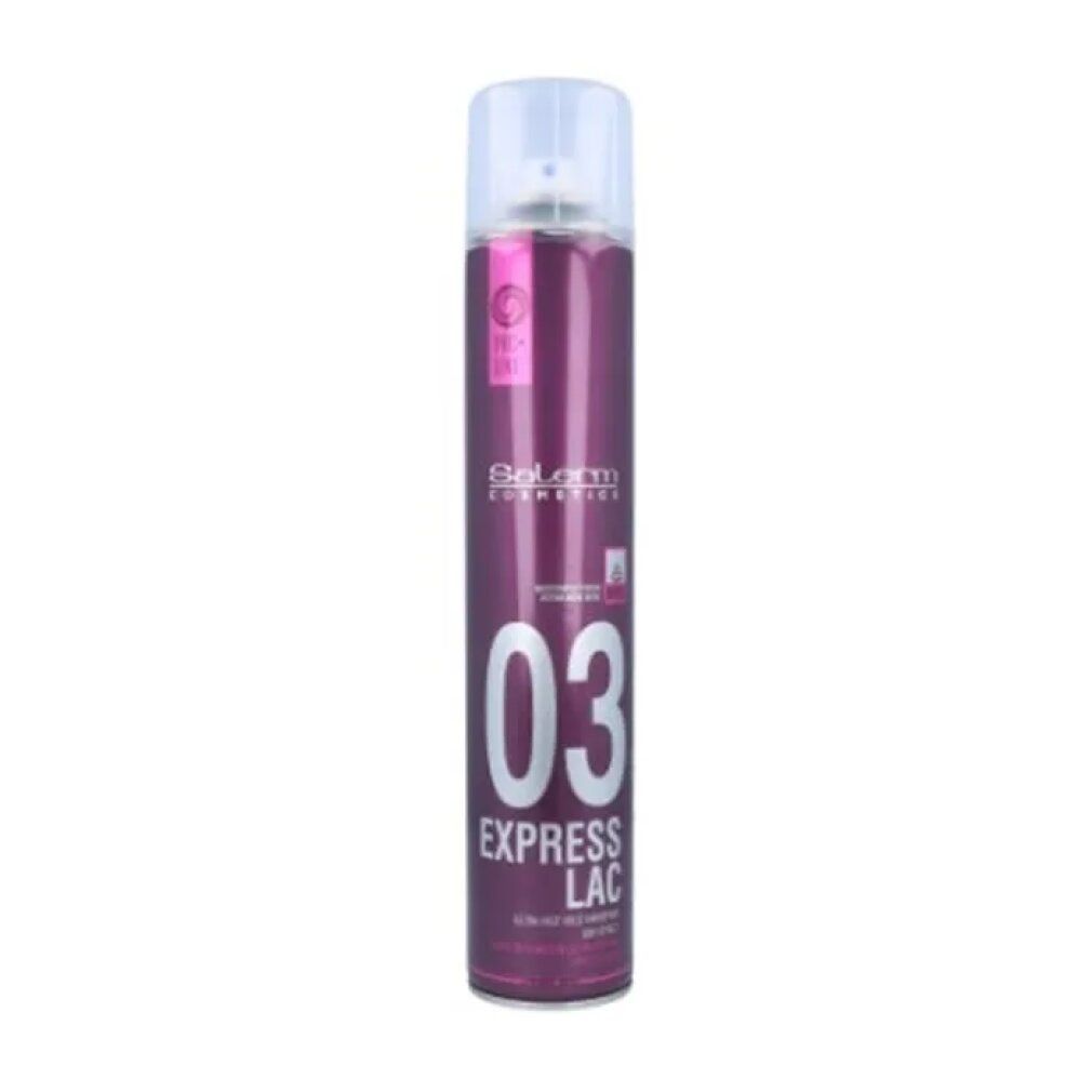Flacone spray viola con erogatore bianco. Scritta: 03 EXPRESS LAC. Marchio: Salerm Cosmetics.