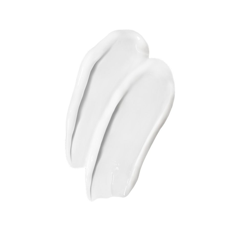 Due strisce di crema bianca su sfondo bianco.