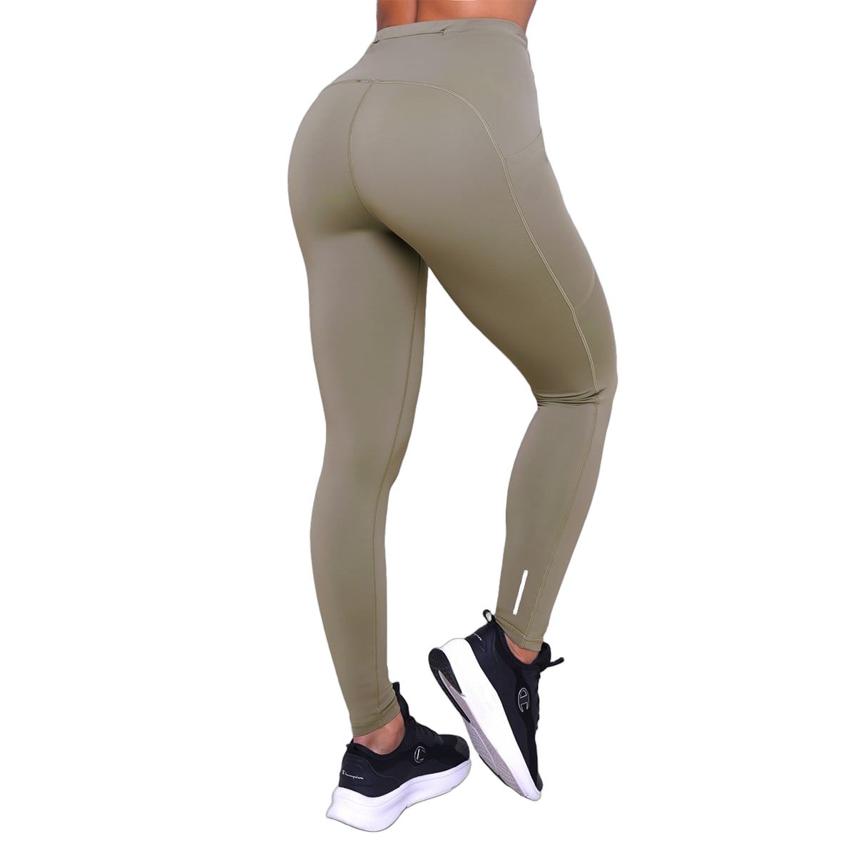 GymBeam Leggings donna Pulse Running con coulisse, tasche e dettagli riflettenti Vetiver