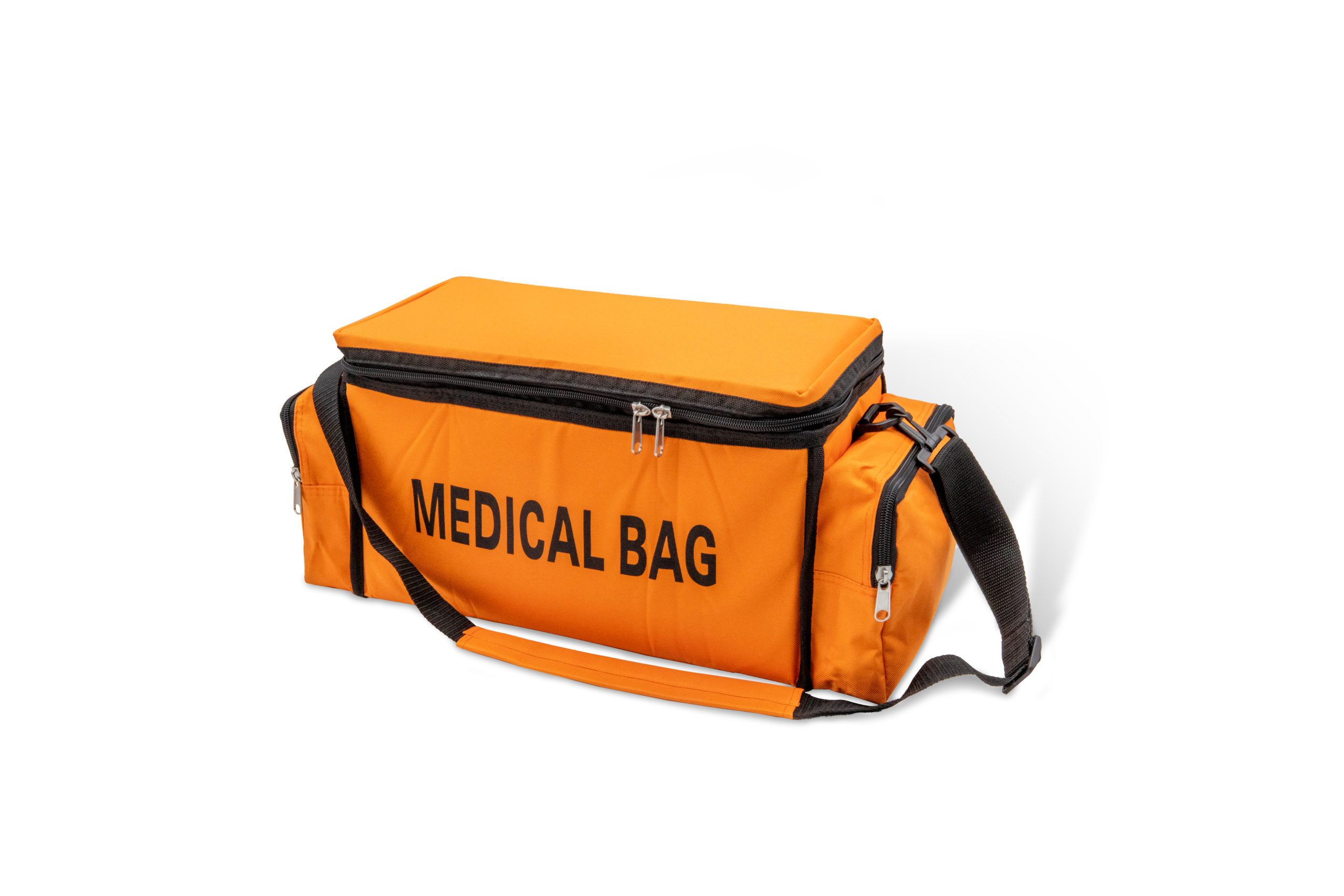 Borsa medica arancione con tracolla e scritta "MEDICAL BAG".