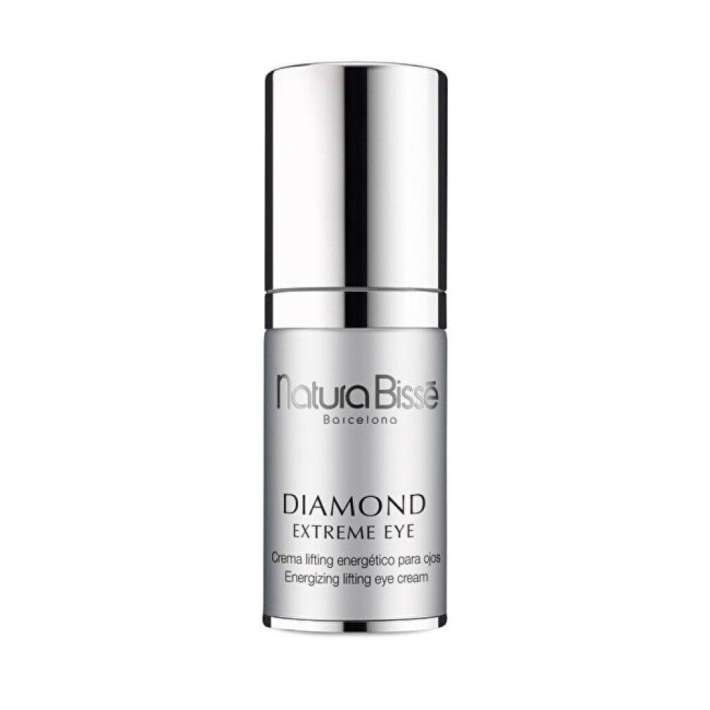 Flacone argento con dosatore. Scritta: Natura Bissé, Diamond Extreme Eye. Crema lifting energizzante per occhi.