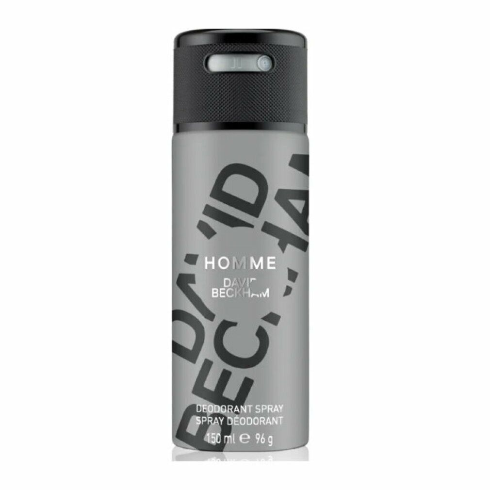 Spray deodorante. Flacone argento con tappo nero. Scritta 'DAVID BECKHAM HOMME'.