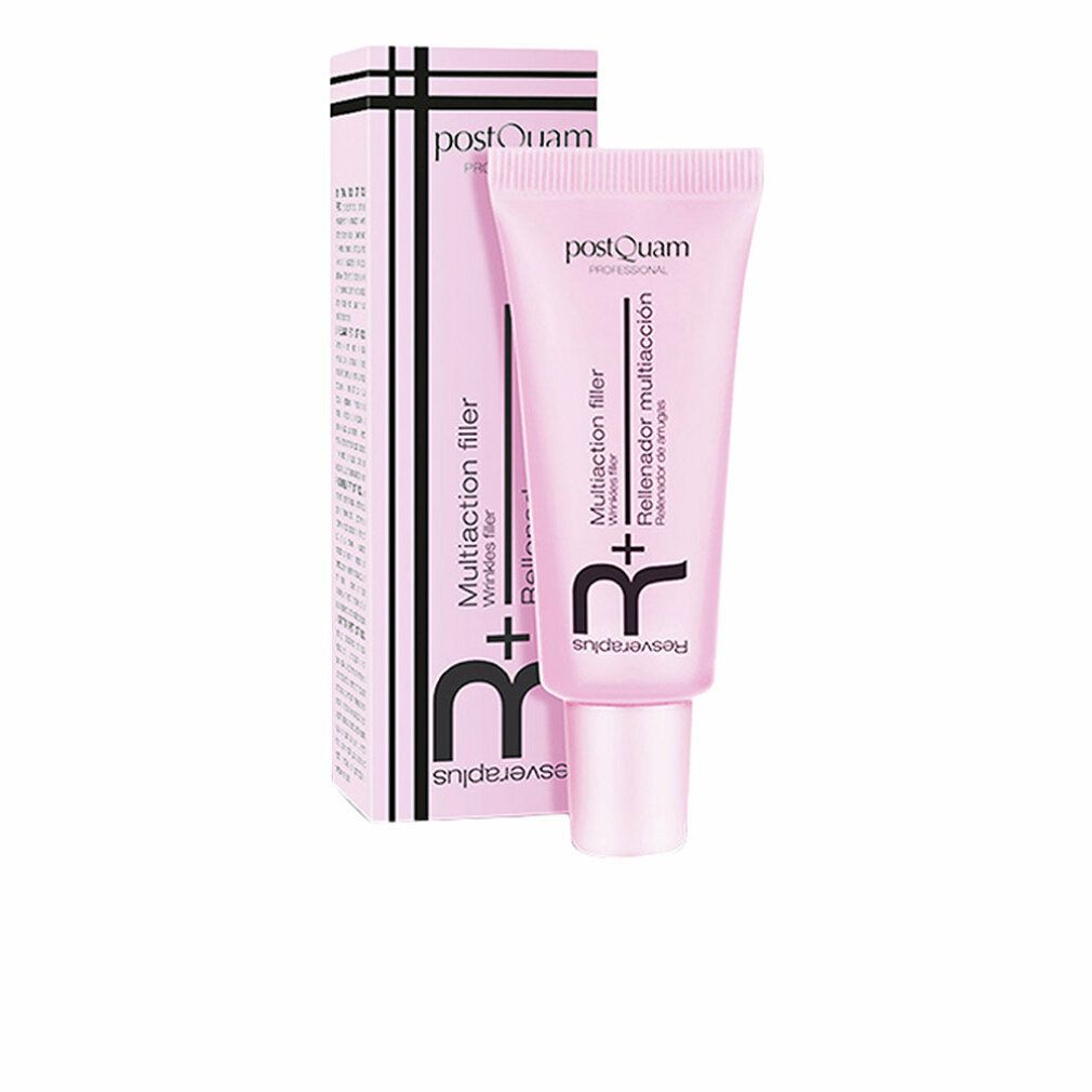 Tubo rosa con confezione. Scritta: Postquam Resveraplus Multiaction filler. Riempitivo rughe.