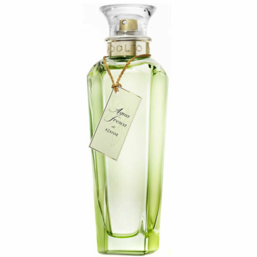 Adolfo Dominguez Agua Fresca De Azahar Eau De Toilette Spray. Vetro verde chiaro, tappo dorato, etichetta. Flacone trasparente.