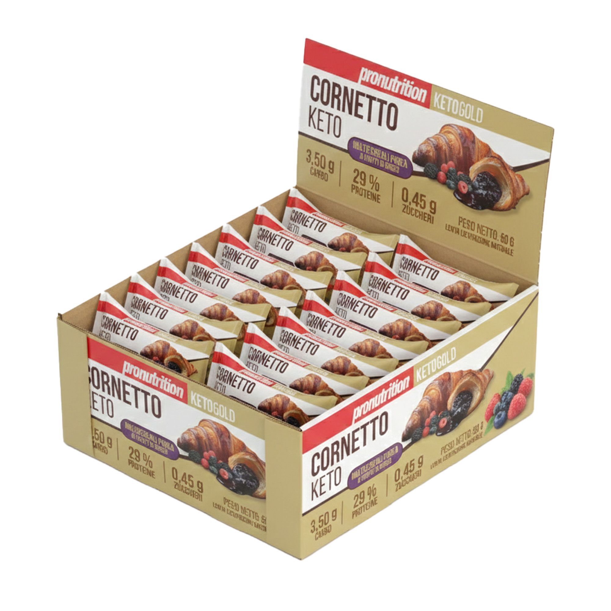 Pronutrition Cornetto keto - Frutti di bosco - 35 pezzi da 50 gr - Senza zuccheri aggiunti