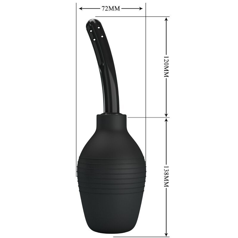 Doccia anale nera, dimensioni: punta 72mm, tubo 120mm, bulbo 138mm.