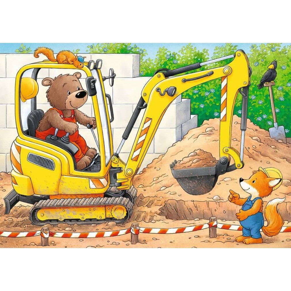 Puzzle con un orso in una ruspa. È raffigurata anche una volpe.