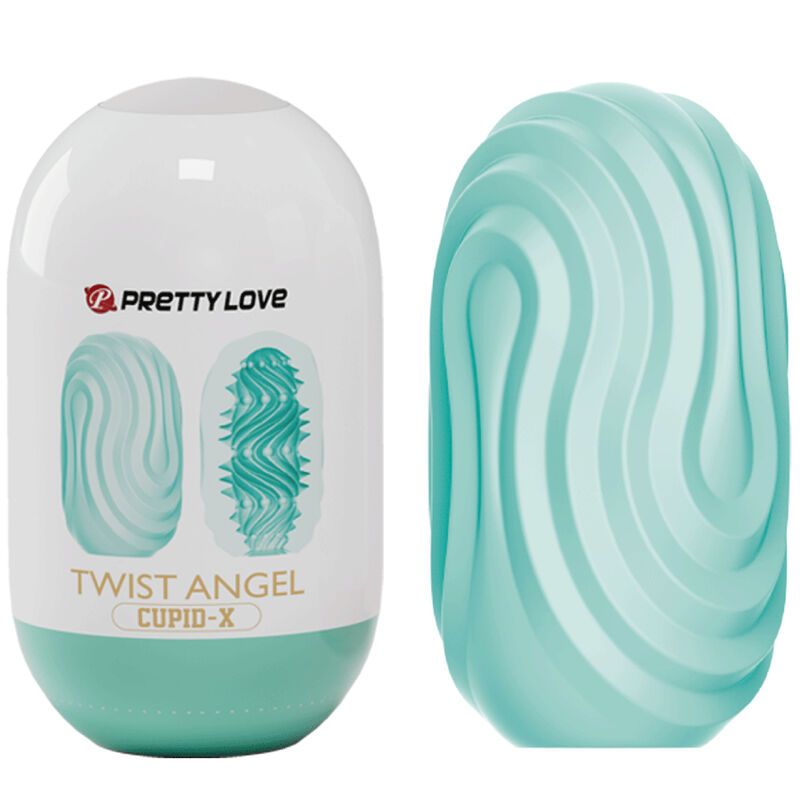 Confezione del masturbatore 'Twist Angel Cupid-X' con illustrazioni della texture.
