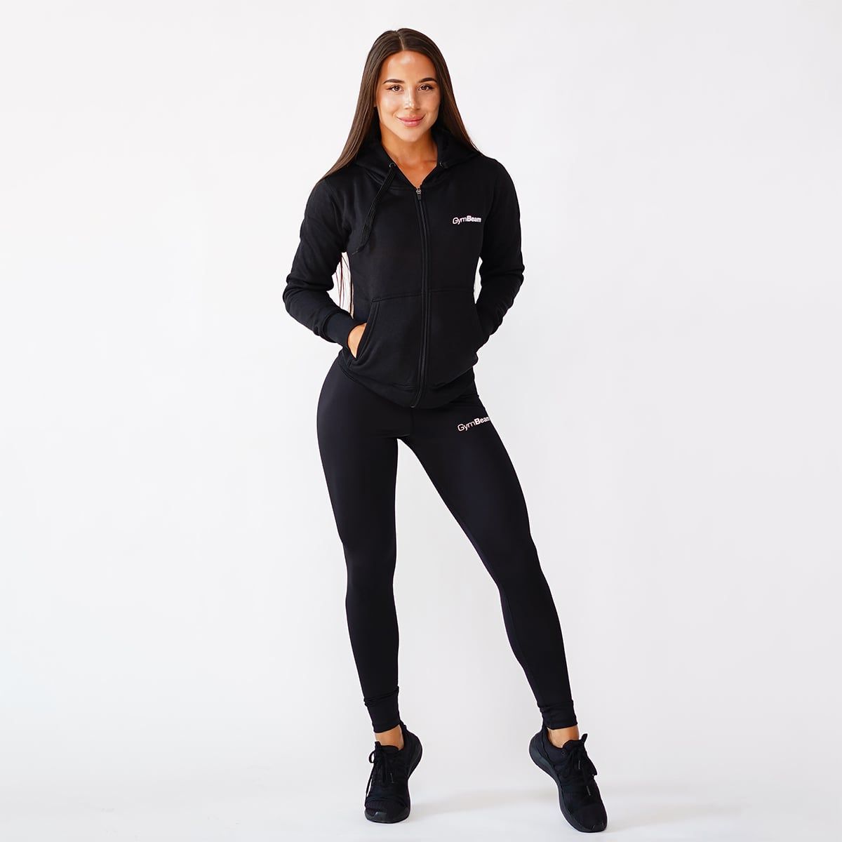 GymBeam Felpa donna regular con cappuccio e zip Zipper Hoodie Black