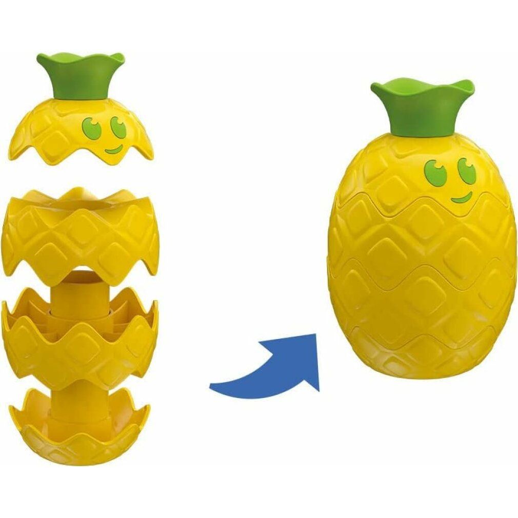 Puzzle ananas. Esterno giallo, foglie verdi. Freccia che indica l'assemblaggio. Giocattolo Baby Clementoni.