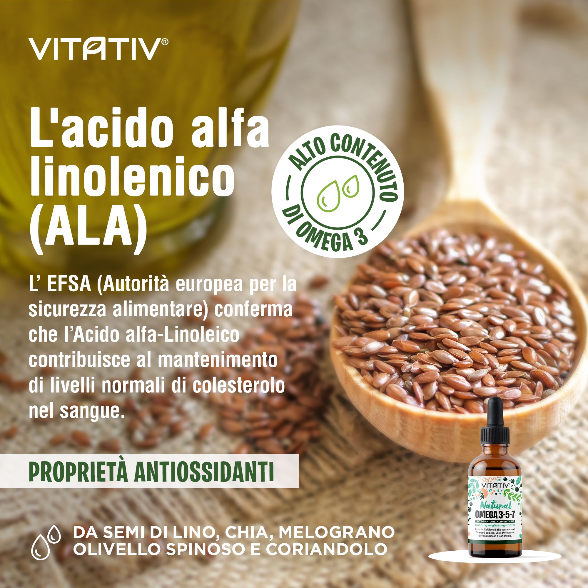 Vitativ® Omega 3-5-7 | Fonte Vegetale Acidi Grassi Omega con Acido Oleico, Linoleico, Alfa Linoleico