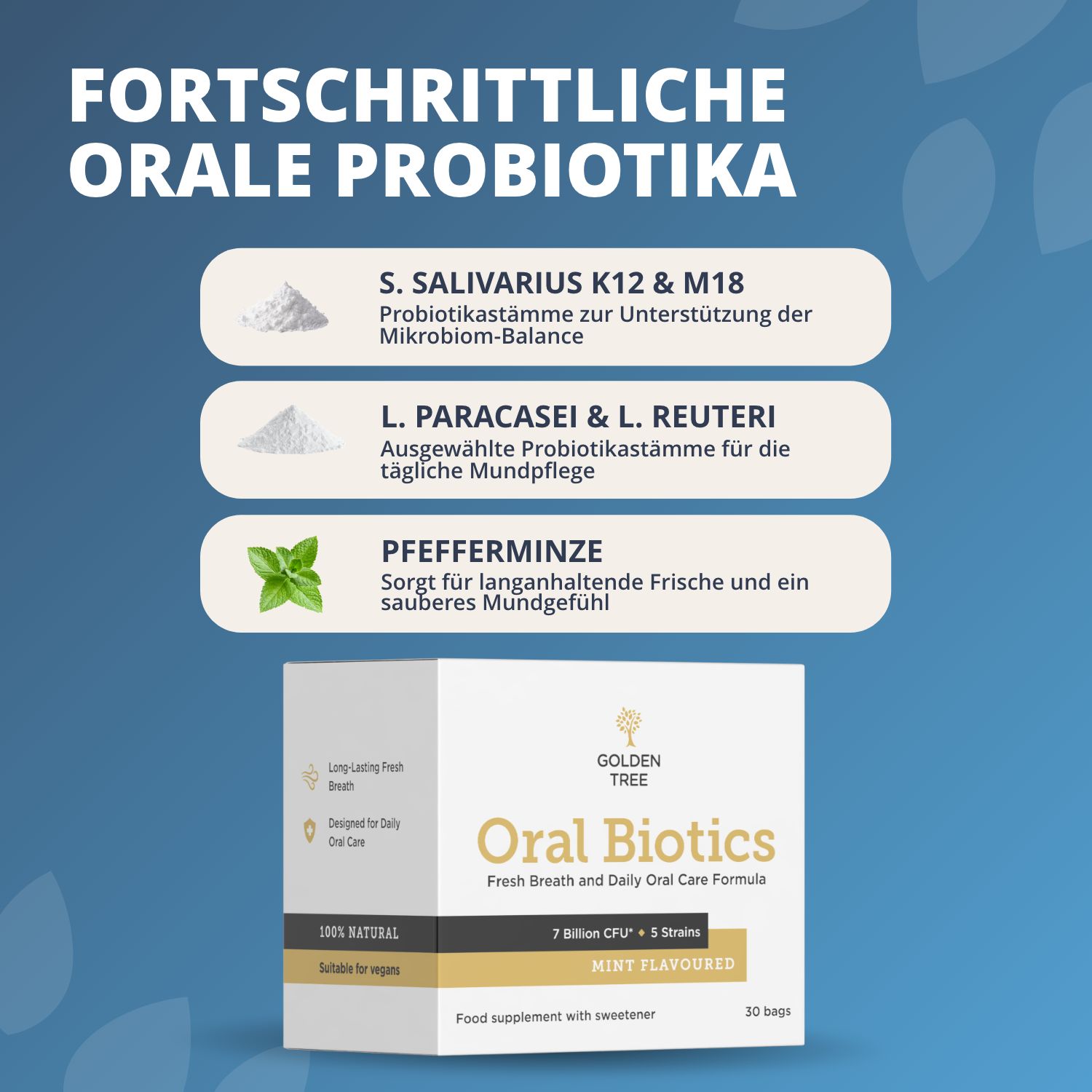 Probiotici orali avanzati: informazioni su ceppi, menta e confezione.