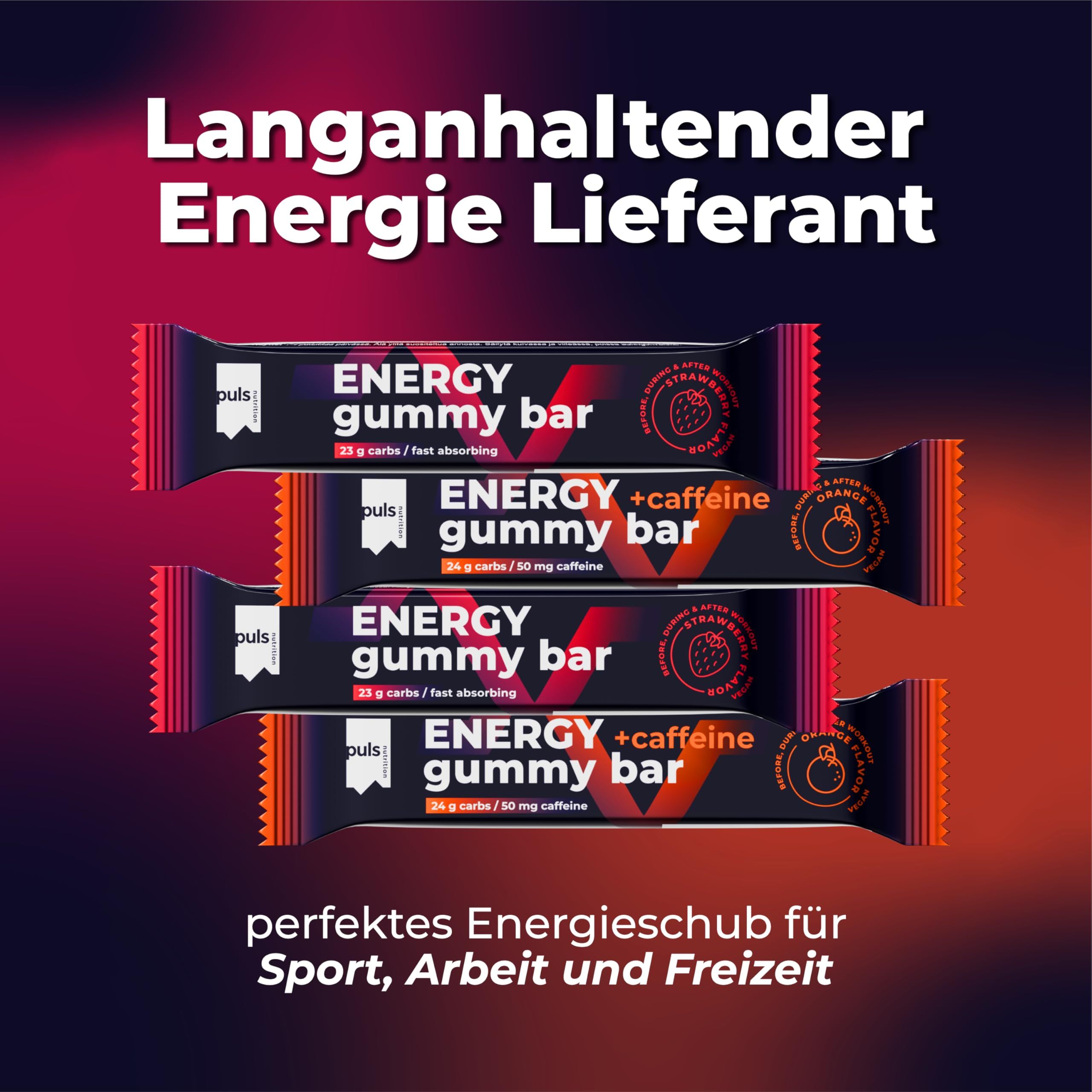 Diverse barrette energetiche Puls con caffeina, gusto arancia e fragola.