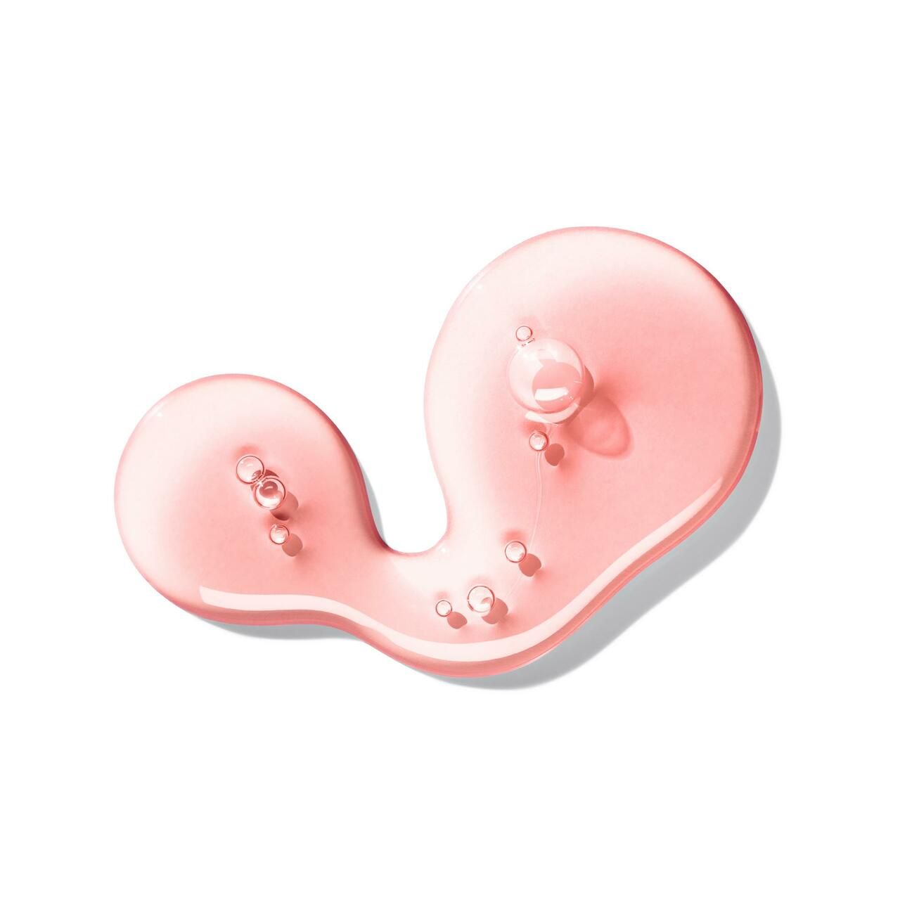Liquido rosa con bolle su sfondo bianco. A forma di goccia.