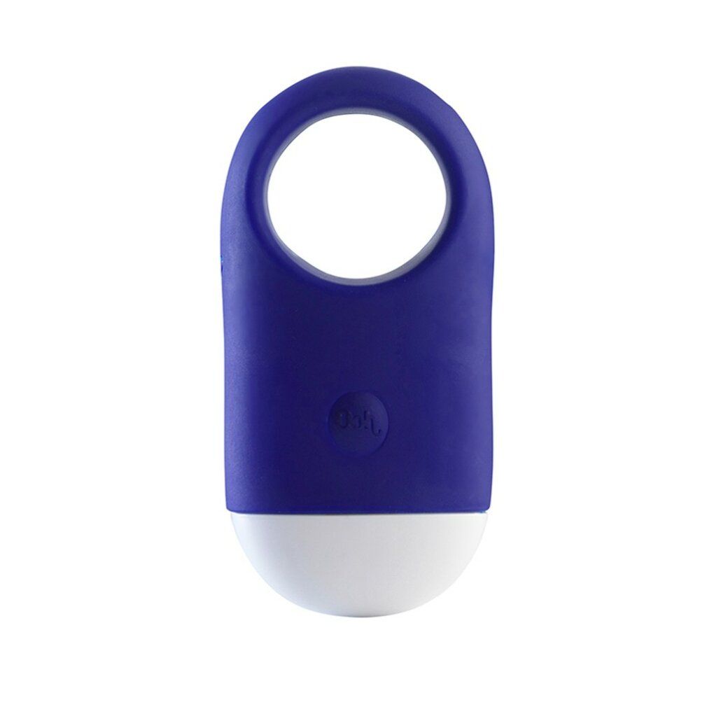 Anello blu con estremità bianca. Forma ovale con anello. Pulsante sulla superficie.