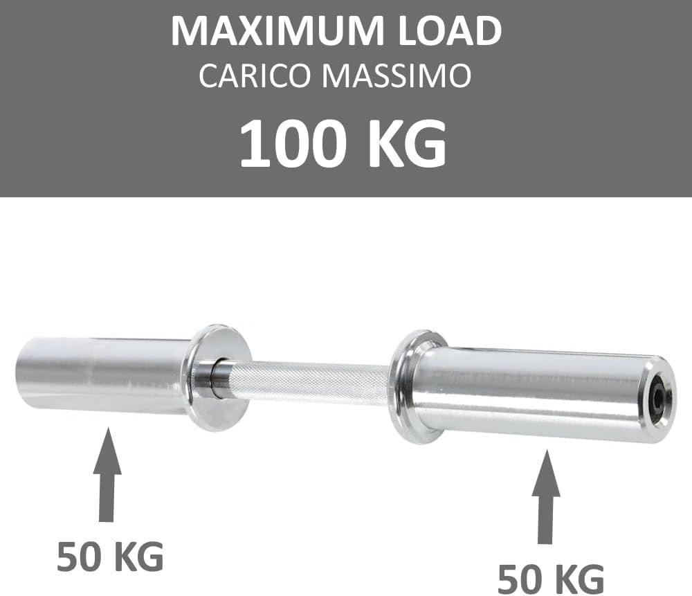 Bilanciere con frecce che indicano 50 kg. Testo: Carico massimo 100 kg.