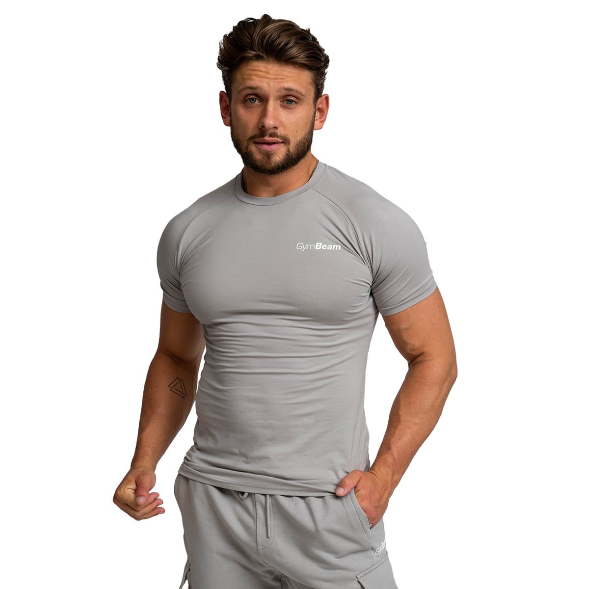 GymBeam Maglietta uomo TRN Fitted slim a manica corta Grey