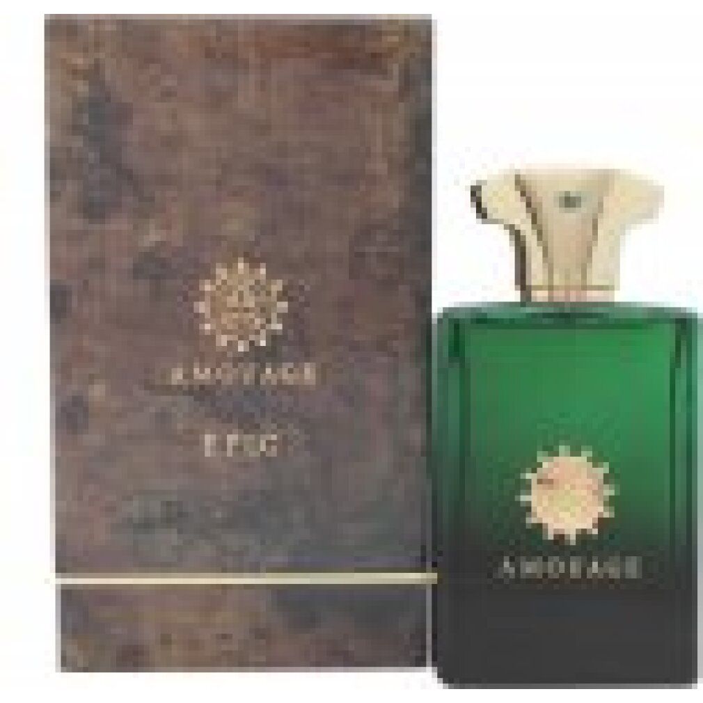 Flacone verde con tappo dorato e logo, accanto a confezione in legno. Emblema dorato e scritta.