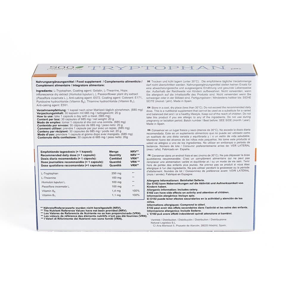 500Cosmetics Tryptophan Integratore rilassante naturale