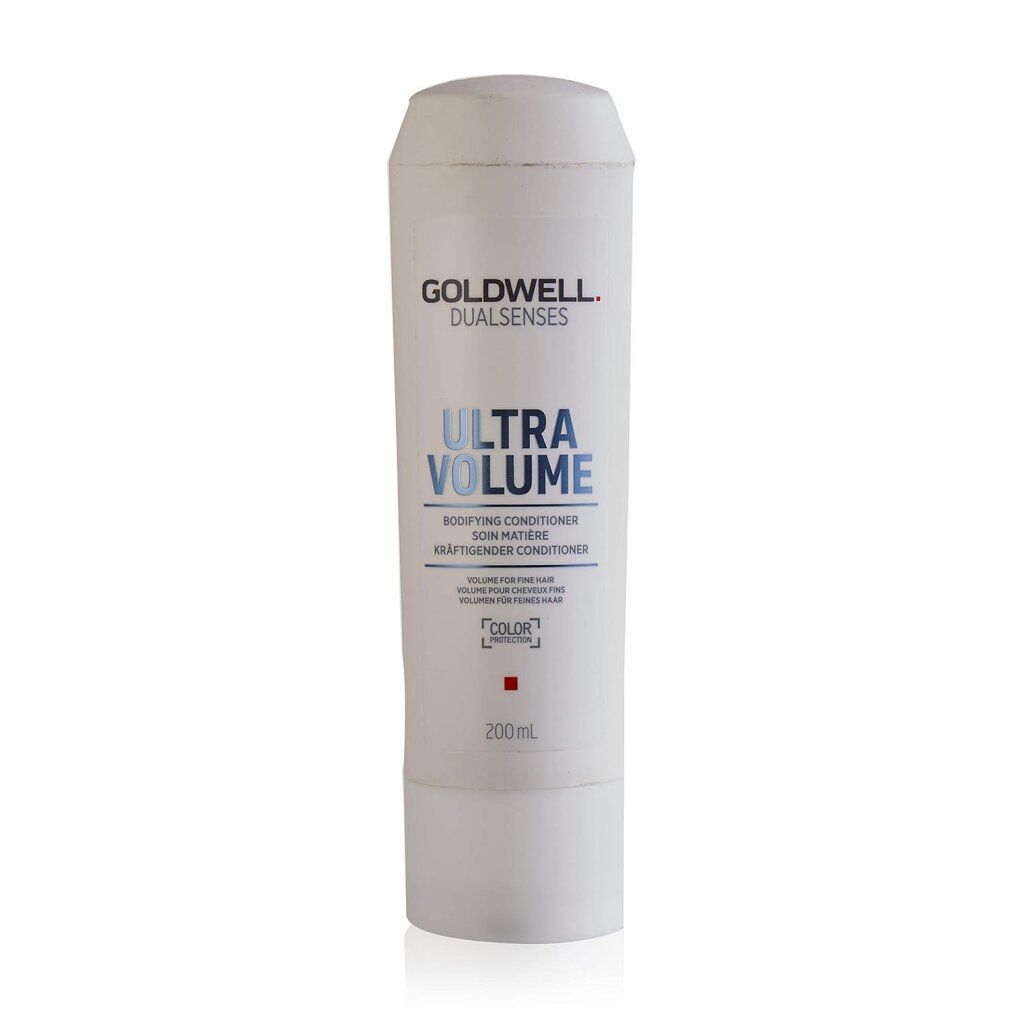 Flacone bianco Goldwell Dual Senses Ultra Volume. Testo: Ultra Volume, 200ml. Per capelli colorati.