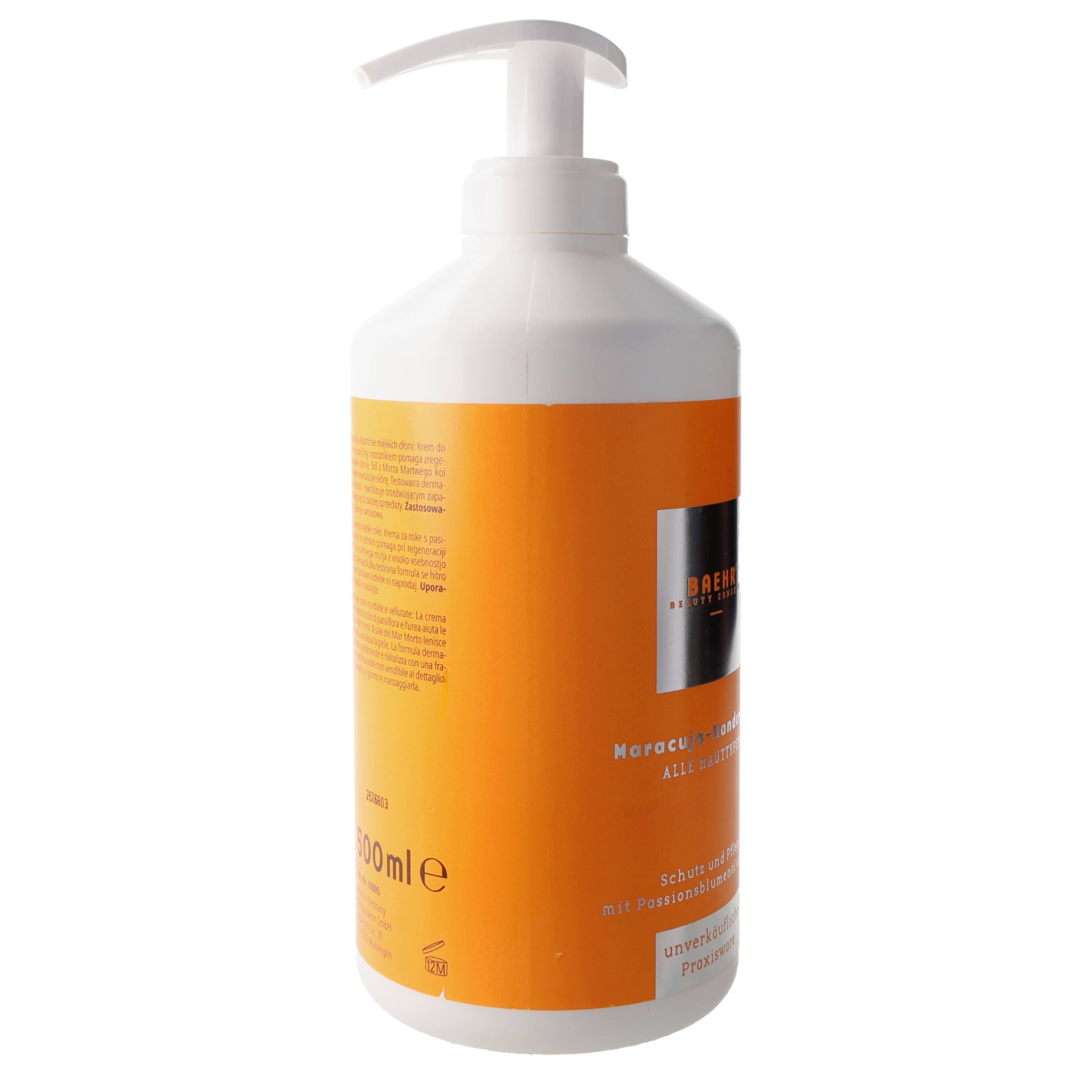 Flacone bianco con etichetta arancione. Testo e logo visibili. Indicazione 500ml.