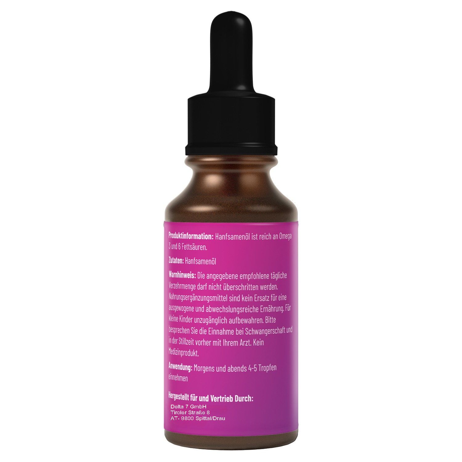 Retro del flacone LS&C Nutrition, Keto Drops. Testo: Informazioni sul prodotto, olio di semi di canapa, uso, produttore.
