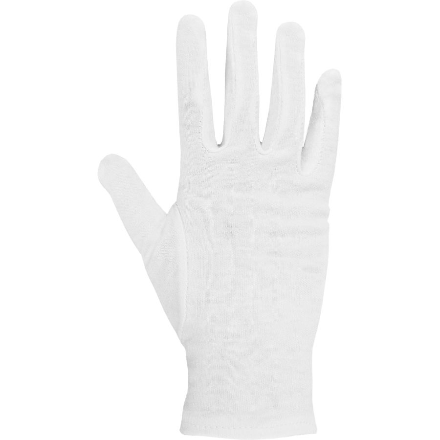 Guanto sottile in cotone bianco, piatto su sfondo bianco.