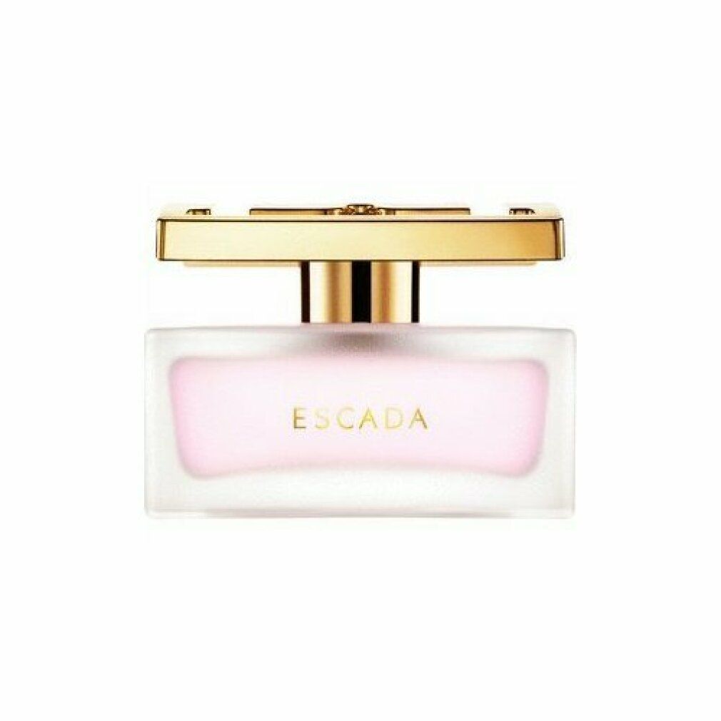 Flacone di profumo. Flacone rettangolare, smerigliato, rosa, con tappo dorato. Scritta 'ESCADA'.