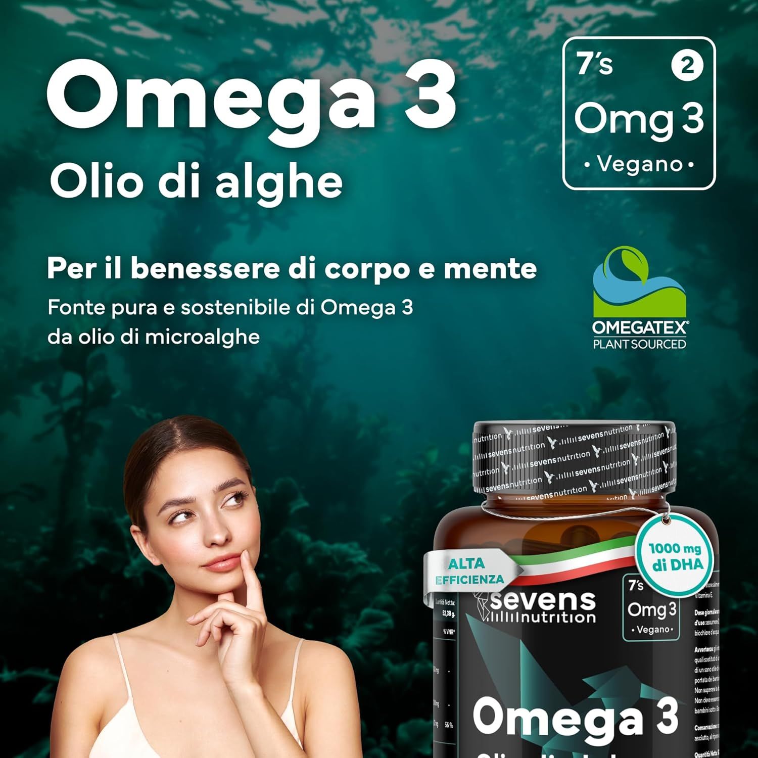SEVENS NUTRITION Capsule Premium Omega 3 Vegano da Olio di Alghe