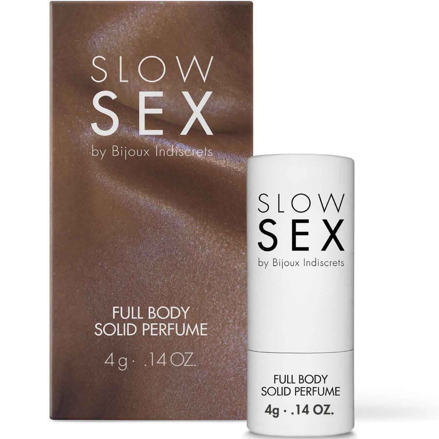 Bijoux Indiscrets SLOW SEX Profumo solido per tutto il corpo (4g) accanto alla sua confezione.