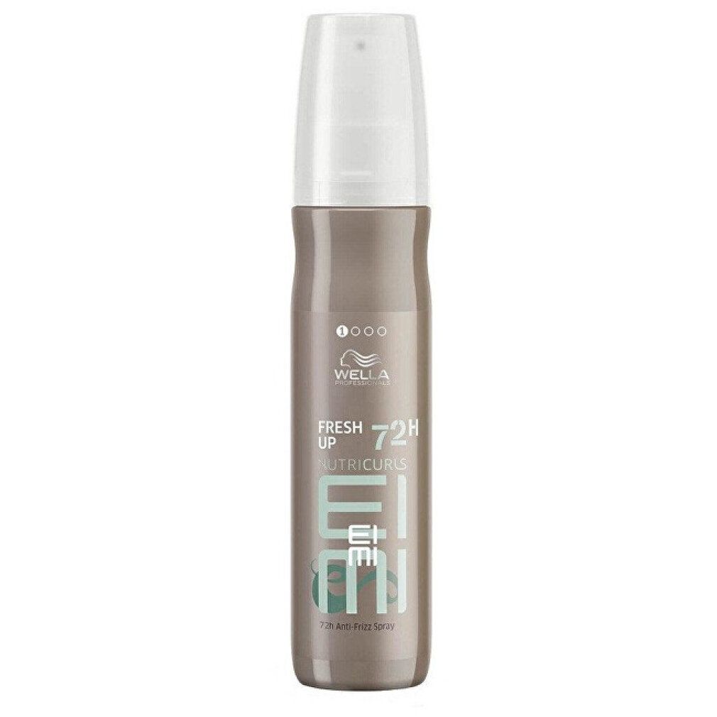 Flacone spray marrone con tappo bianco. Scritta: Fresh Up Nutricurls EIMI. Marchio Wella.