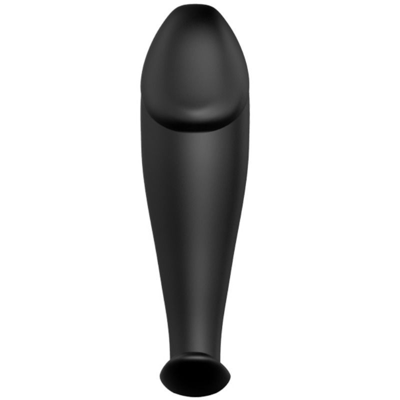 Plug anale nero in silicone. Forma di pene. Conico con base arrotondata.