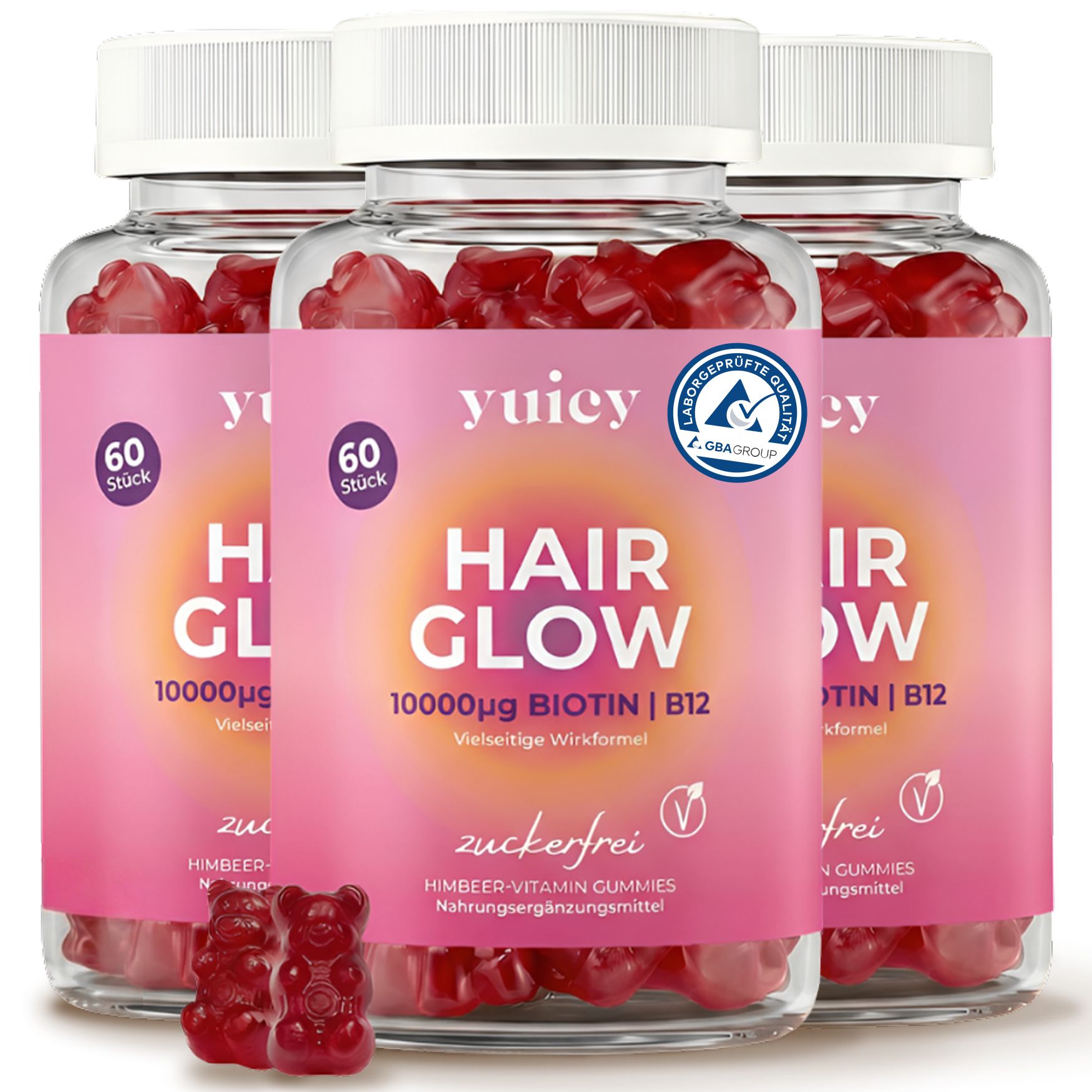 yuicy® Hair Glow - caramelle gommose alla biotina per capelli sani e contro la caduta dei capelli