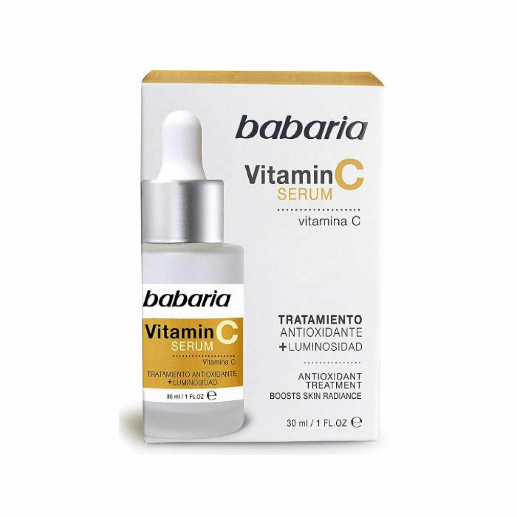 Flacone e confezione Babaria Siero Vitamina C. Testo: Siero Vitamina C, Trattamento antiossidante.
