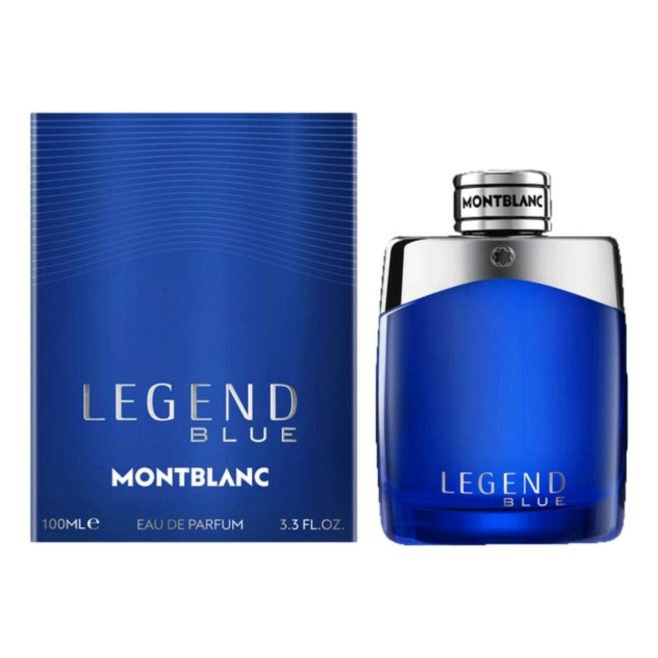 Flacone blu e scatola. Scritta: LEGEND BLUE, MONTBLANC. Indicazione volume: 100ml.