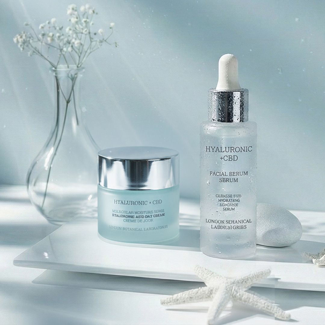 Set regalo London Botanical Laboratories Hyaluron + CBD con crema viso e siero.