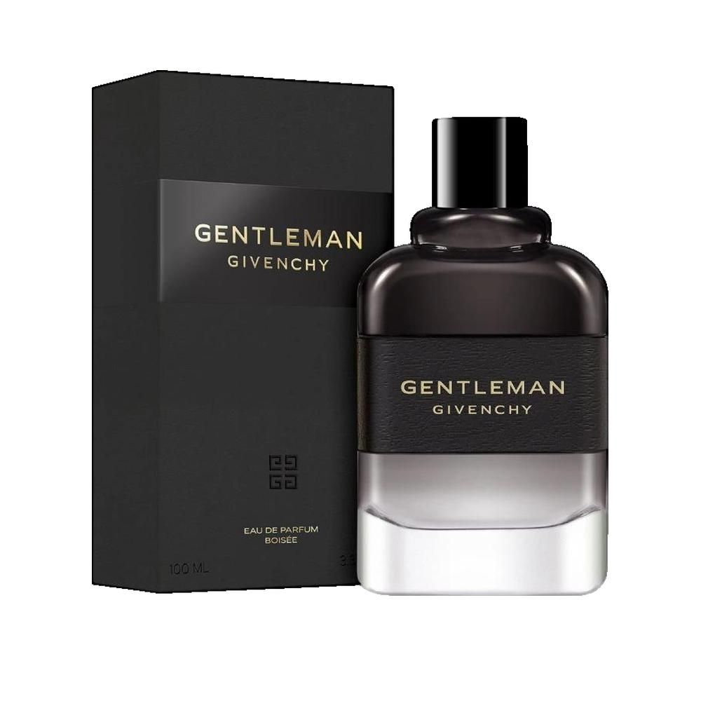 Flacone e confezione neri. Scritta: GENTLEMAN GIVENCHY. Flacone con tappo nero. Confezione con logo.