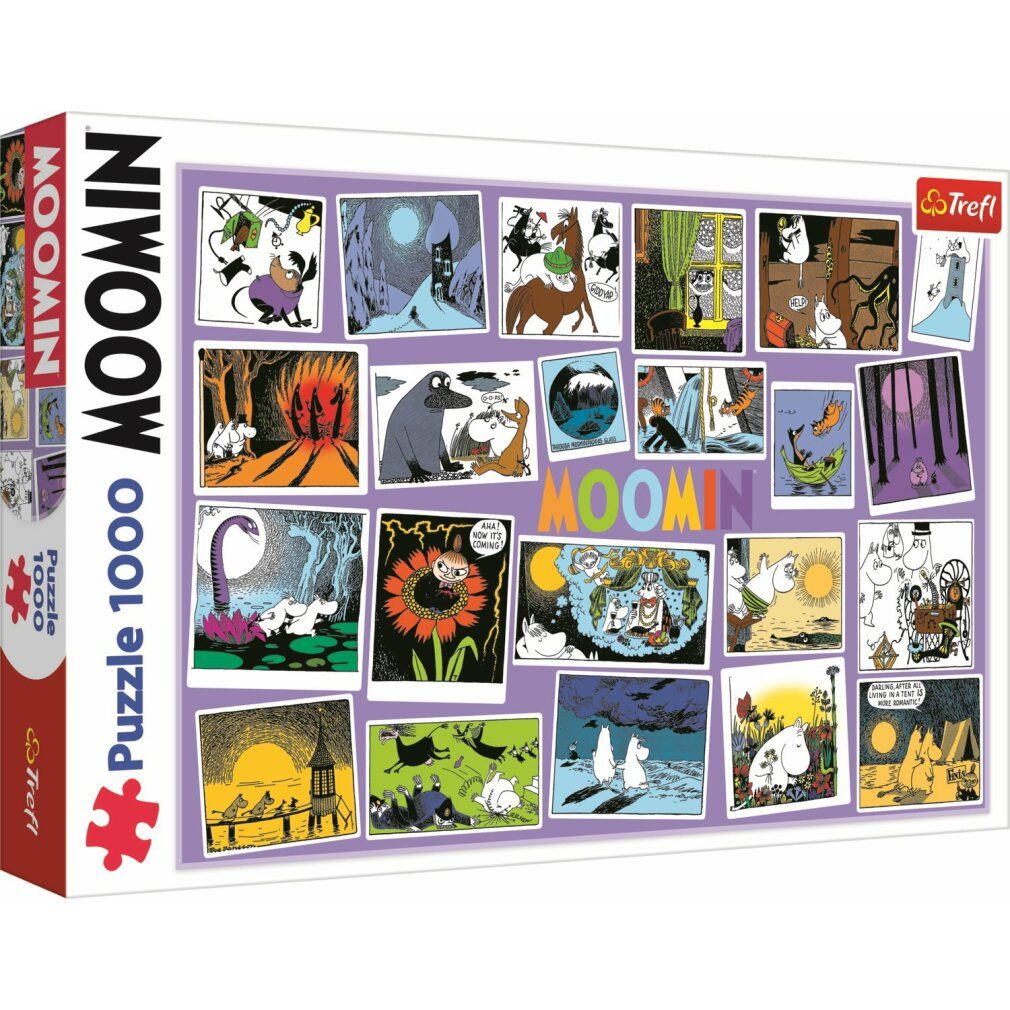 Scatola di puzzle Mumin. Stampe di scene del mondo Mumin. Marchio Trefl. Puzzle da 1000 pezzi.