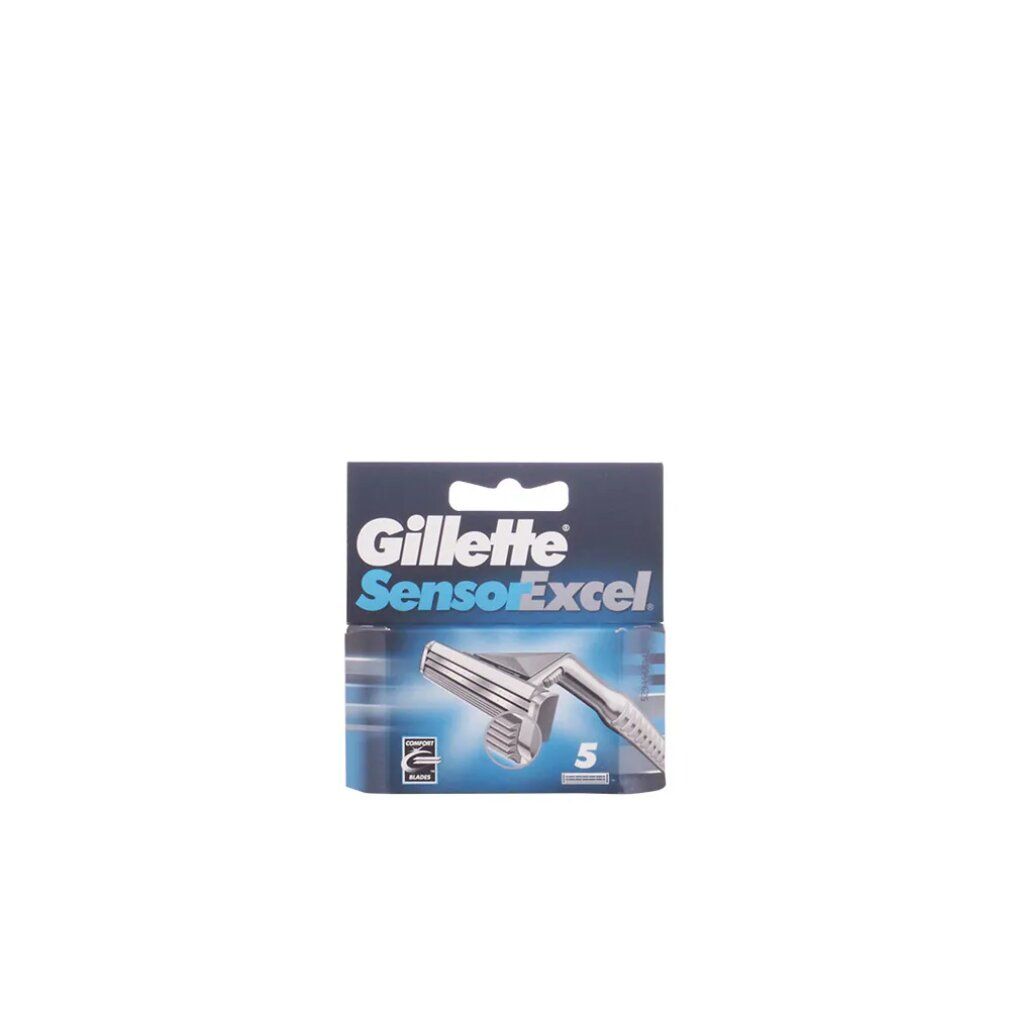 Confezione di ricariche Gillette Sensor Excel. Contiene 5 pezzi. Confezione blu con nome e logo del prodotto.