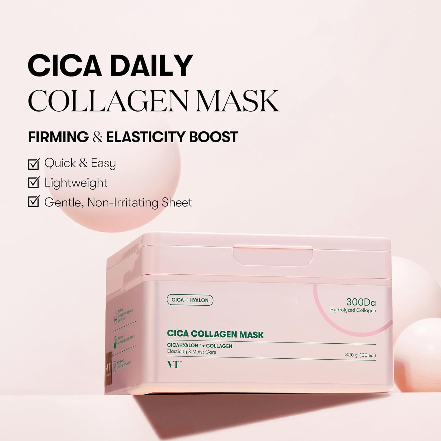 Scatola rosa con maschera Cica Collagen. Testo: Cica Daily Collagen Mask, Firming & Elasticity Boost.