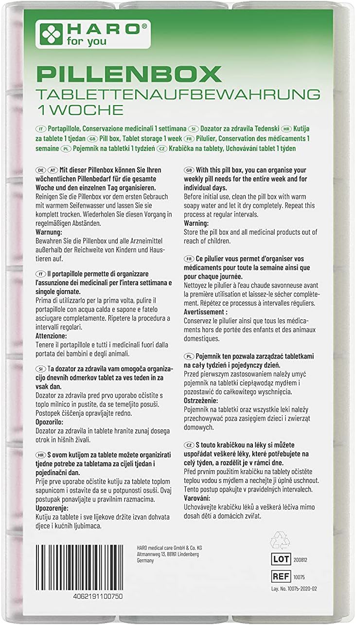 Haro Portapillole piatto e colorato per 1 settimana